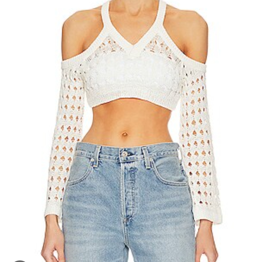 NBD White Long Sleeve Crop Top with Cut Out Design